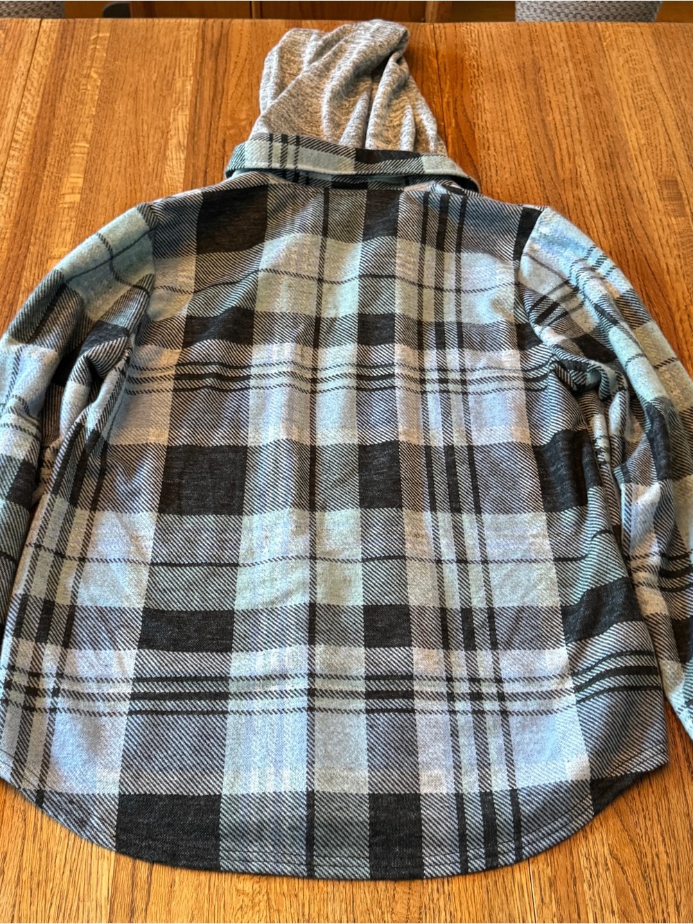 No Boundaries Layered Plaid Hooded Shacket | Blue & Black | Size M (8-10) - Picture 2 of 8